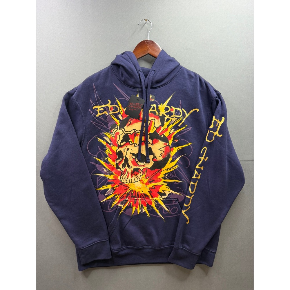 Ed Hardy NWT Hoodie Mens Blueberry Skull Graphic EHMTJ1300-16 Size M
